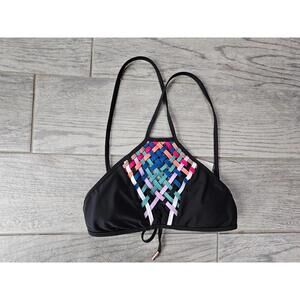 New With Tag Women's Red Carter Swim Top Bikini Size Small Black Padded Bra